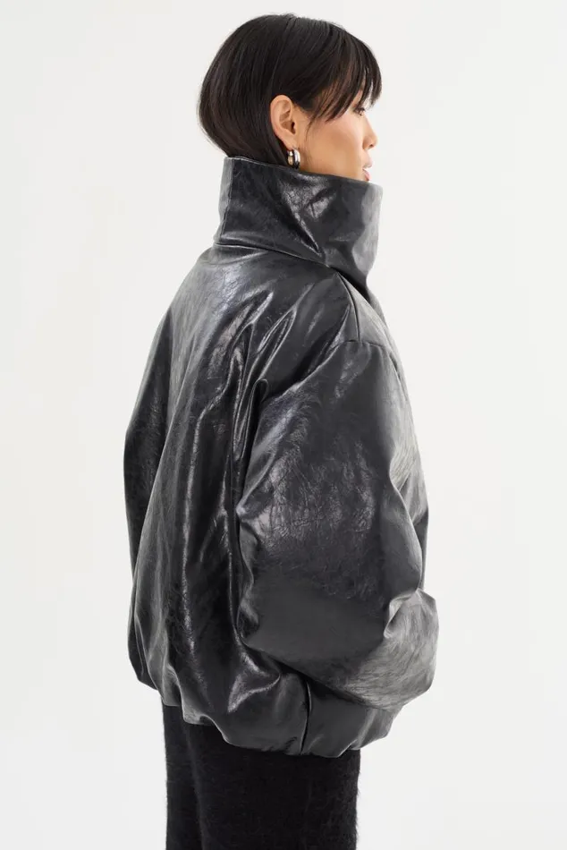 Women RONNIE Faux Leather Puffer Jacket Black LAMARQUE Puffers
