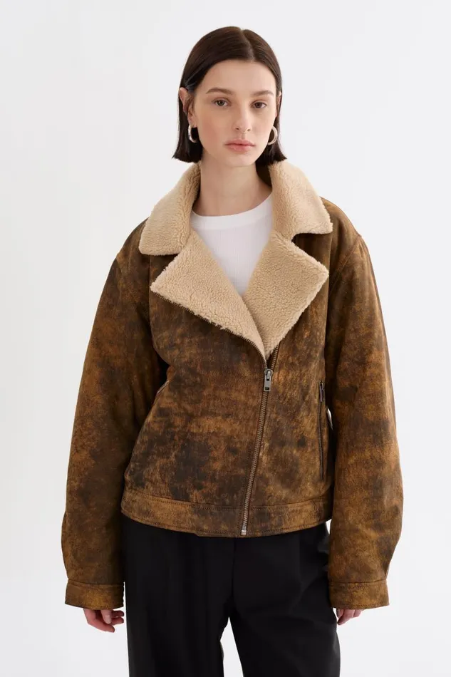 Women RUTHIE Sherpa Leather Jacket Rustic Amber LAMARQUE Leather Jackets Women RUTHIE Sherpa Leather Jacket Rustic Amber LAMARQUE Leather Jackets