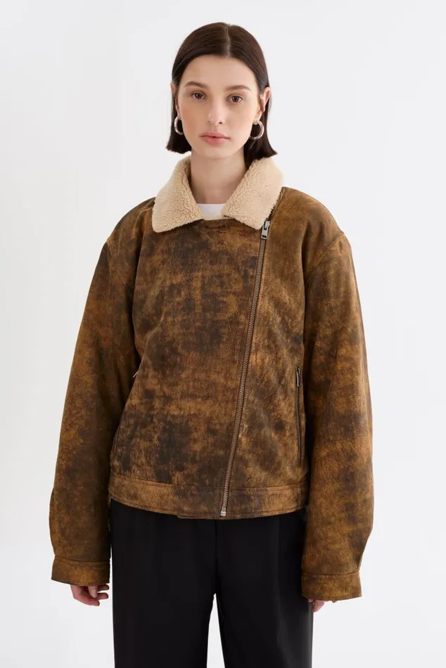 Women RUTHIE Sherpa Leather Jacket Rustic Amber LAMARQUE Leather Jackets Women RUTHIE Sherpa Leather Jacket Rustic Amber LAMARQUE Leather Jackets