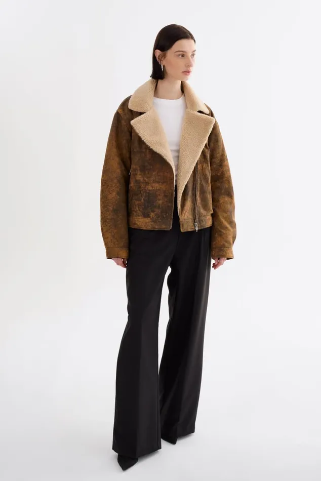 Women RUTHIE Sherpa Leather Jacket Rustic Amber LAMARQUE Leather Jackets Women RUTHIE Sherpa Leather Jacket Rustic Amber LAMARQUE Leather Jackets
