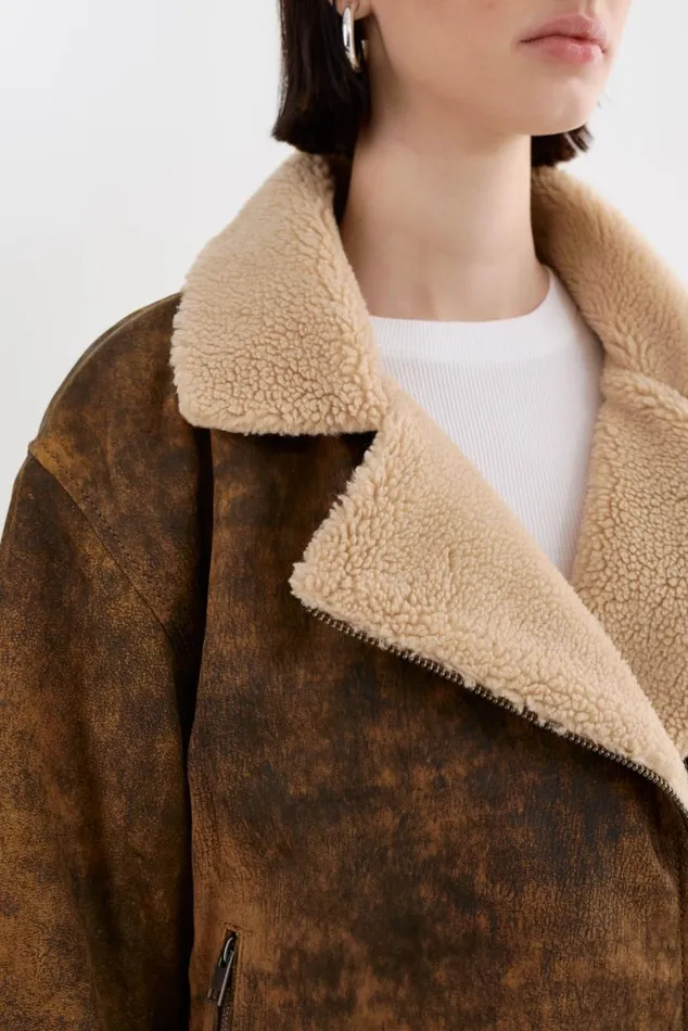 Women RUTHIE Sherpa Leather Jacket Rustic Amber LAMARQUE Leather Jackets Women RUTHIE Sherpa Leather Jacket Rustic Amber LAMARQUE Leather Jackets