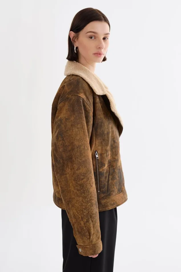 Women RUTHIE Sherpa Leather Jacket Rustic Amber LAMARQUE Leather Jackets Women RUTHIE Sherpa Leather Jacket Rustic Amber LAMARQUE Leather Jackets