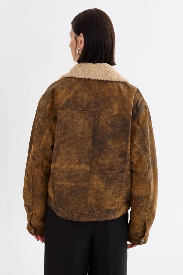 Women RUTHIE Sherpa Leather Jacket Rustic Amber LAMARQUE Leather Jackets Women RUTHIE Sherpa Leather Jacket Rustic Amber LAMARQUE Leather Jackets