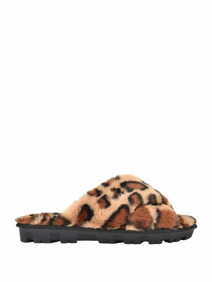 Women Sandals GUESS Crisscross Fur Slipper Brown Multi Fabric Women Sandals GUESS Crisscross Fur Slipper Brown Multi Fabric