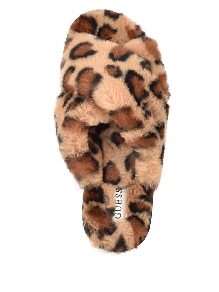 Women Sandals GUESS Crisscross Fur Slipper Brown Multi Fabric Women Sandals GUESS Crisscross Fur Slipper Brown Multi Fabric