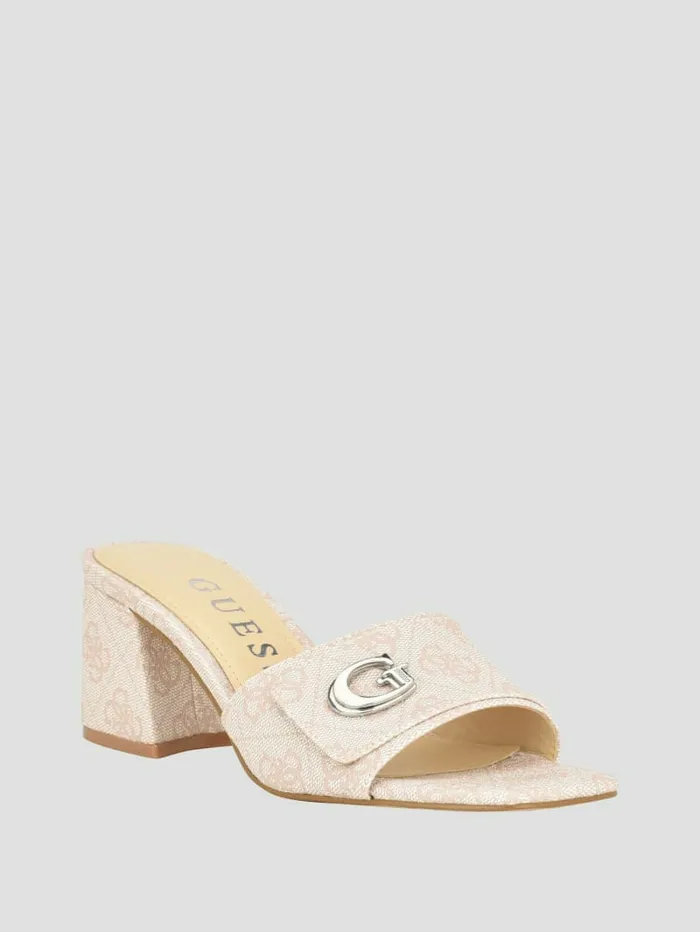 Women Sandals GUESS Gallai Block Heel Mules Ivory