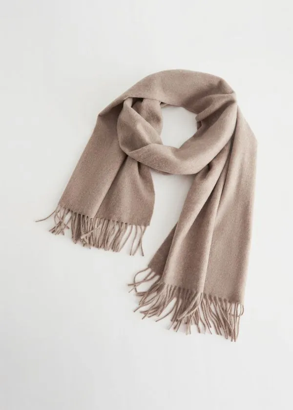 Women Scarves and Other Stories Fringed Wool Blanket Scarf Beige