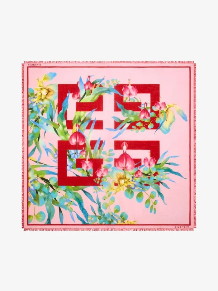Women Scarves Givenchy Shawl In Cashmere And Silk With 4G Flowers Print Pink