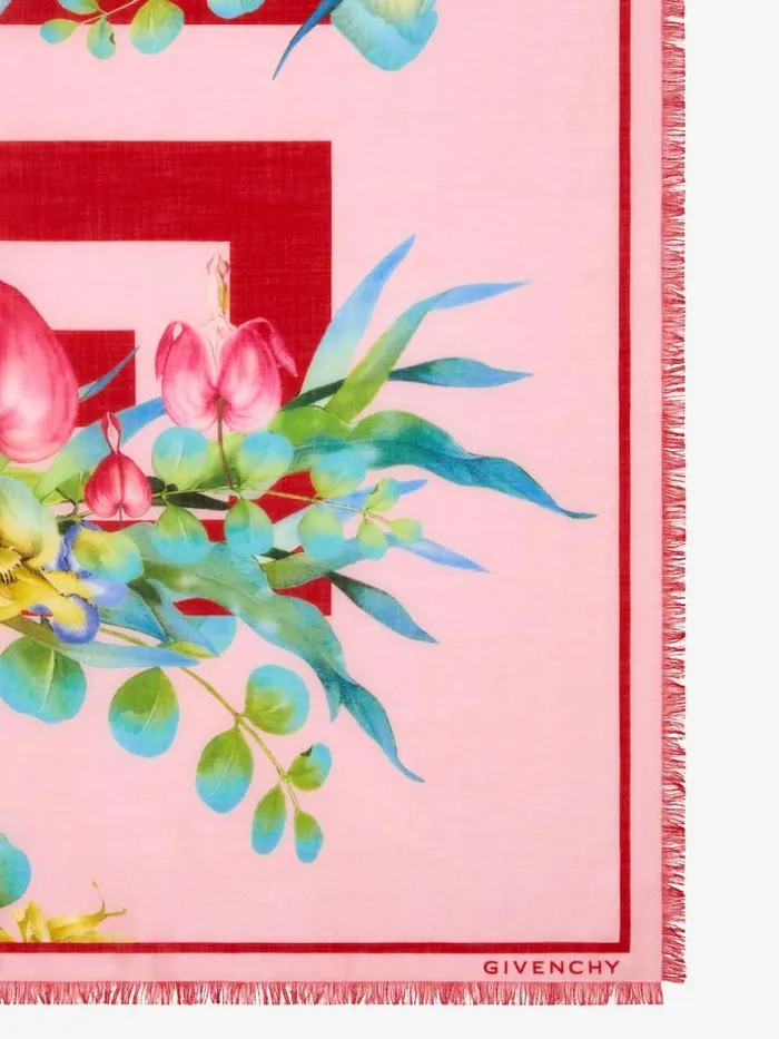 Women Scarves Givenchy Shawl In Cashmere And Silk With 4G Flowers Print Pink