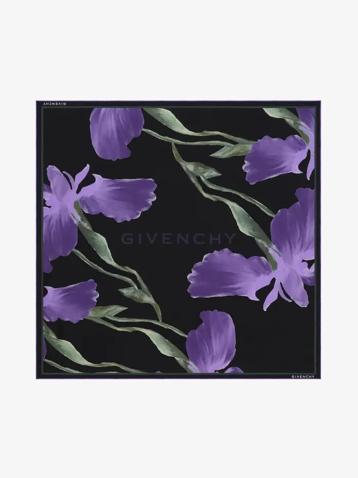 Women Scarves Givenchy Square In Silk With Floral Print Purple