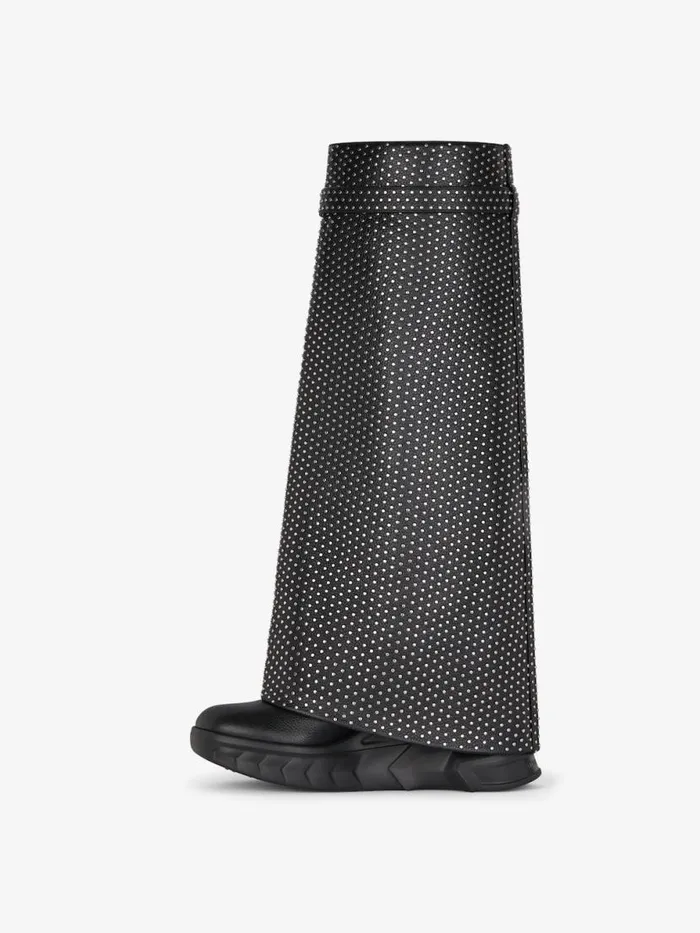 Women Shark Lock Givenchy Shark Lock Biker Boots In Grained Leather With Studs Black