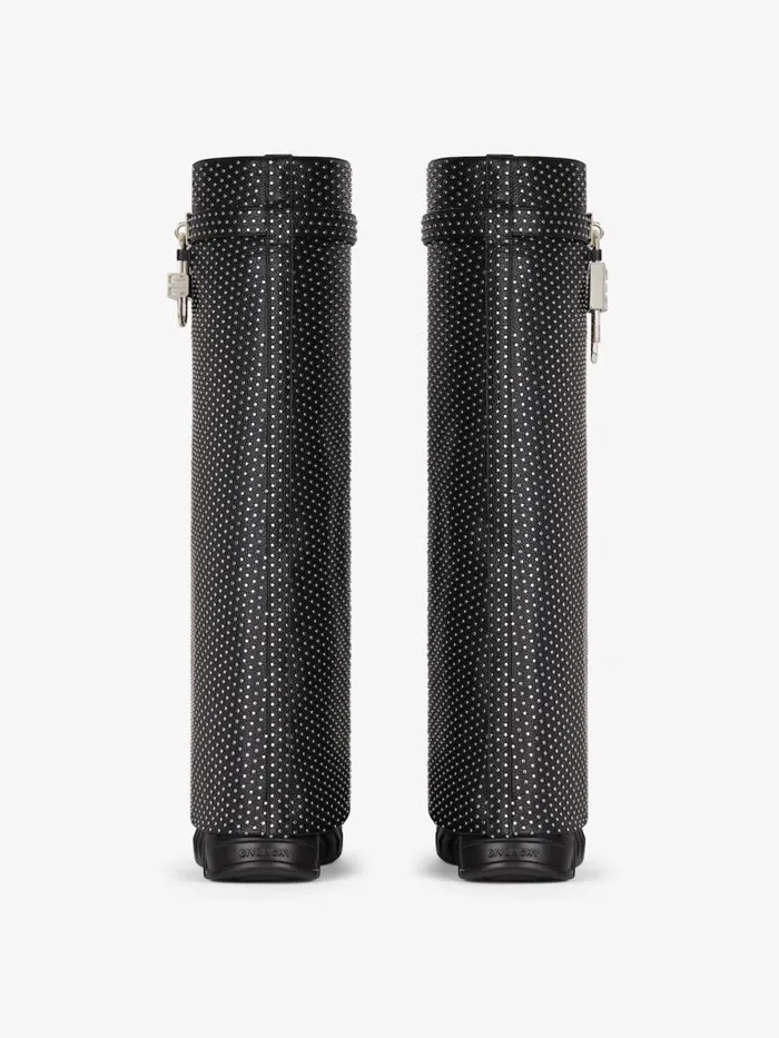 Women Shark Lock Givenchy Shark Lock Biker Boots In Grained Leather With Studs Black