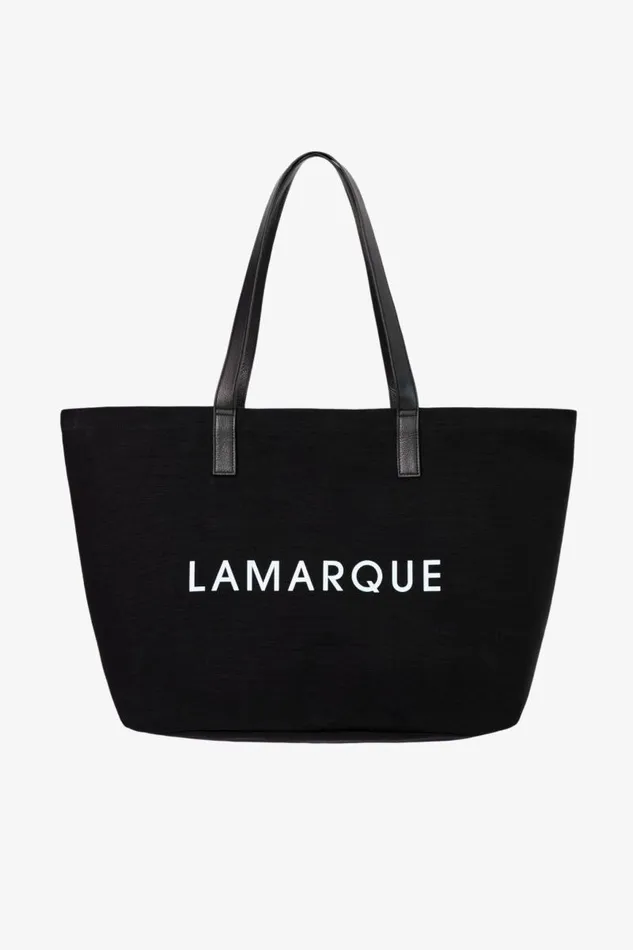 Women SHOPPER Canvas Tote Bag With Leather Straps Black LAMARQUE Bags
