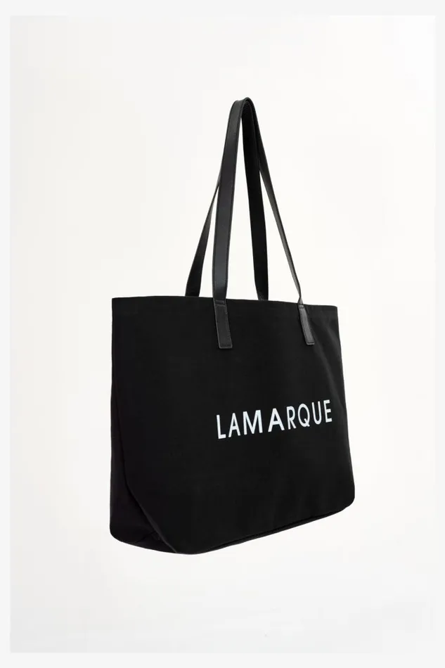 Women SHOPPER Canvas Tote Bag With Leather Straps Black LAMARQUE Bags Women SHOPPER Canvas Tote Bag With Leather Straps Black LAMARQUE Bags