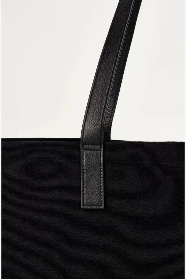 Women SHOPPER Canvas Tote Bag With Leather Straps Black LAMARQUE Bags Women SHOPPER Canvas Tote Bag With Leather Straps Black LAMARQUE Bags