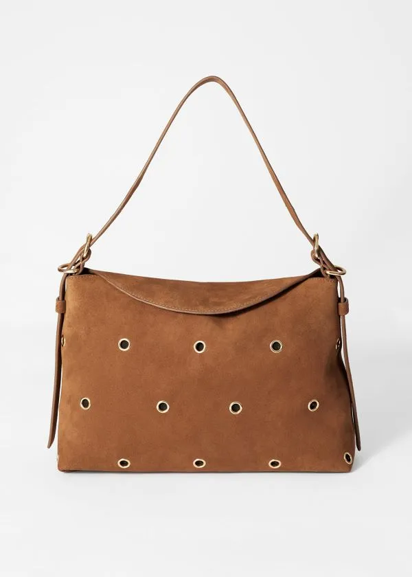 Women Shoulder Bags and Other Stories EyeletEmbellished Suede Bag Brown