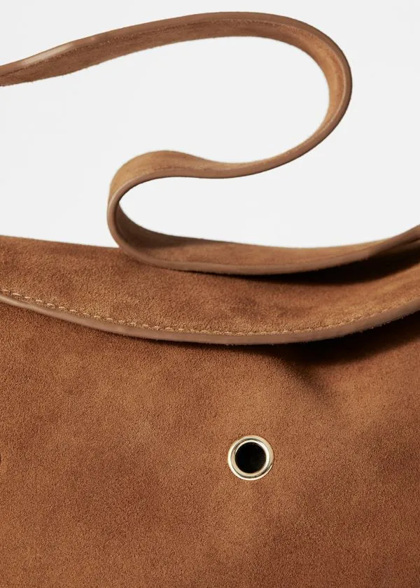 Women Shoulder Bags and Other Stories EyeletEmbellished Suede Bag Brown