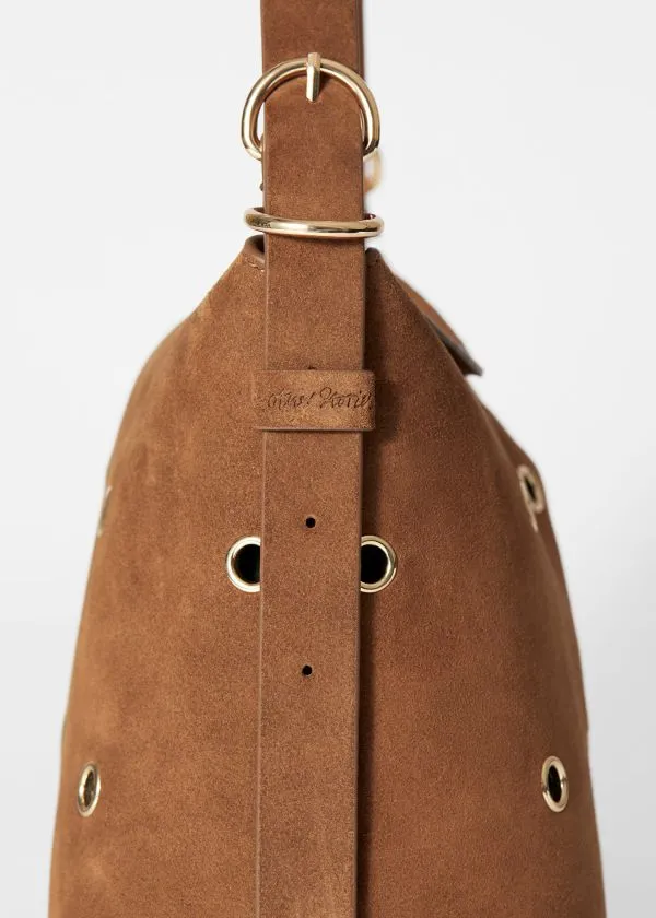 Women Shoulder Bags and Other Stories EyeletEmbellished Suede Bag Brown