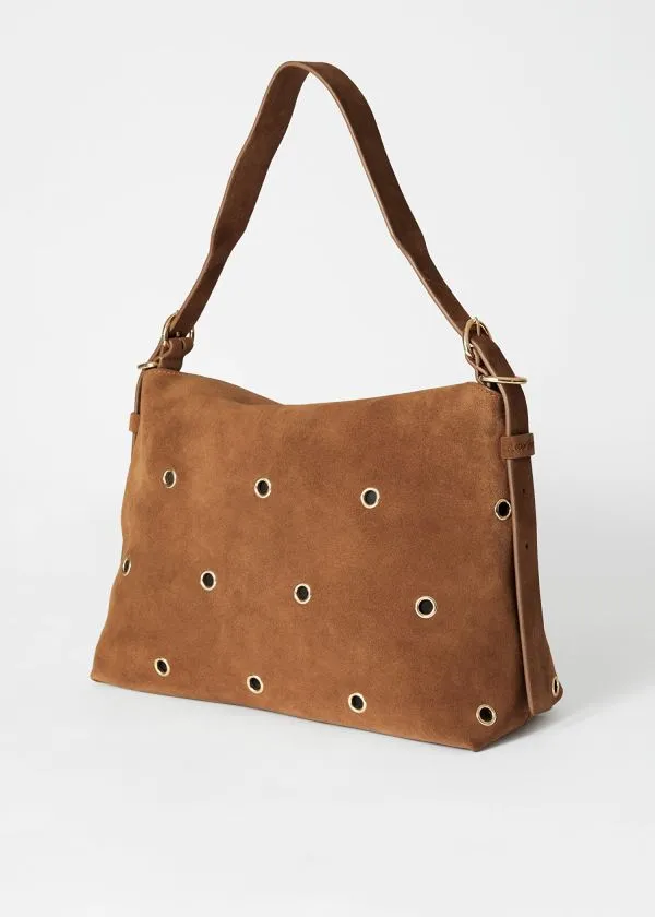 Women Shoulder Bags and Other Stories EyeletEmbellished Suede Bag Brown