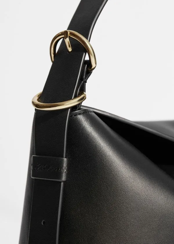 Women Shoulder Bags and Other Stories Large Leather Shoulder Bag Black
