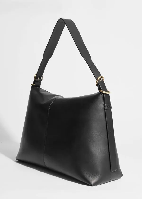Women Shoulder Bags and Other Stories Large Leather Shoulder Bag Black