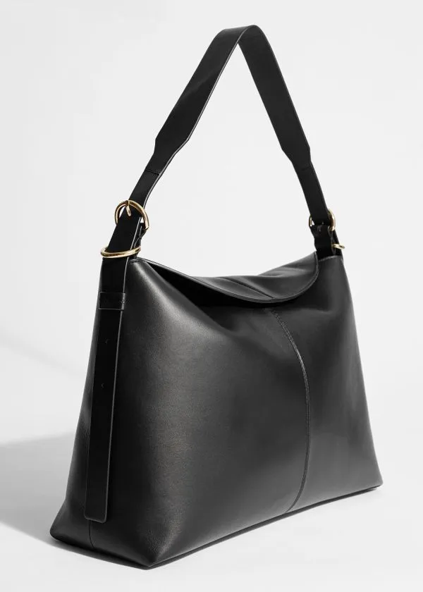 Women Shoulder Bags and Other Stories Large Leather Shoulder Bag Black