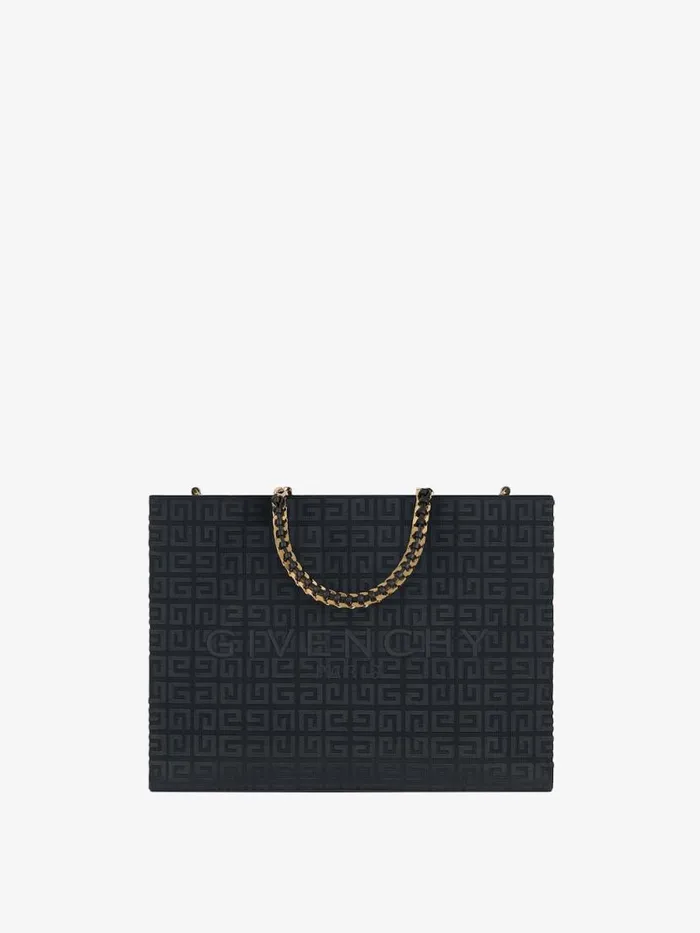 Women Shoulder Bags Givenchy Medium GTote Shopping Bag In 4G Embroidery With Chain Black