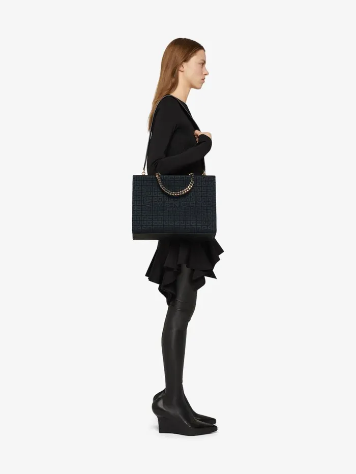 Women Shoulder Bags Givenchy Medium GTote Shopping Bag In 4G Embroidery With Chain Black