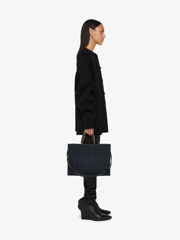 Women Shoulder Bags Givenchy Medium GTote Shopping Bag In 4G Embroidery With Chain Black