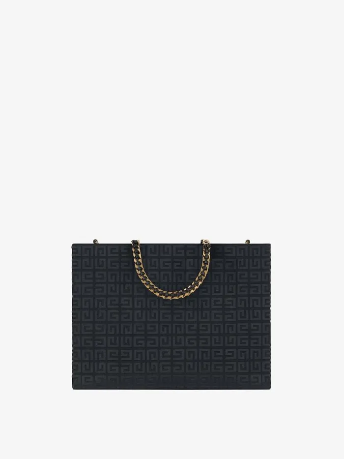 Women Shoulder Bags Givenchy Medium GTote Shopping Bag In 4G Embroidery With Chain Black