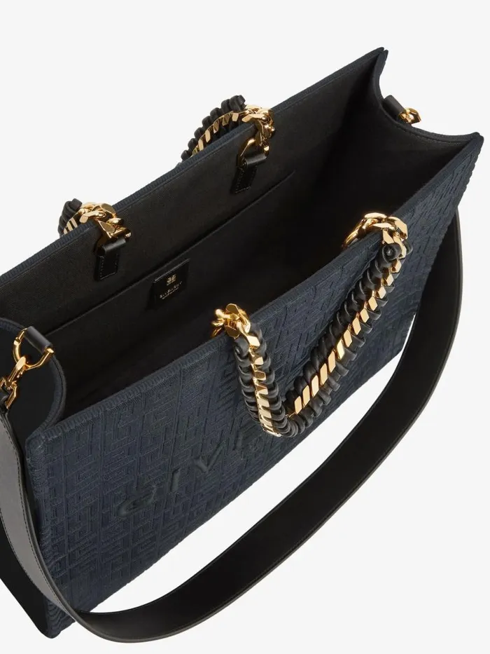 Women Shoulder Bags Givenchy Medium GTote Shopping Bag In 4G Embroidery With Chain Black