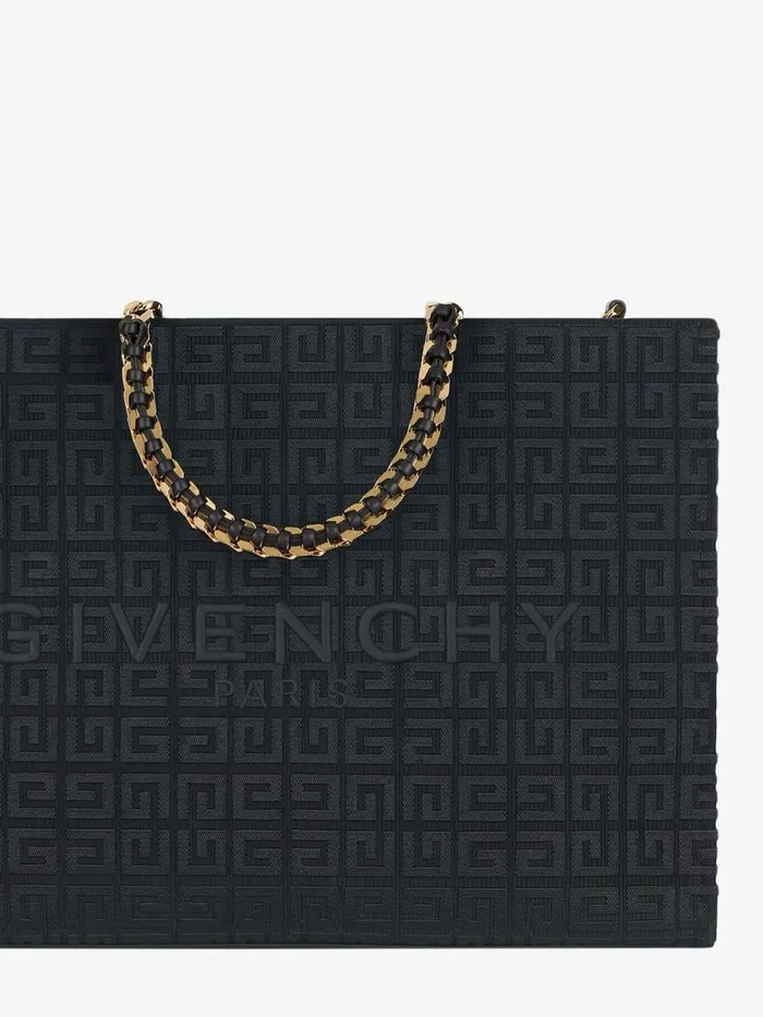 Women Shoulder Bags Givenchy Medium GTote Shopping Bag In 4G Embroidery With Chain Black