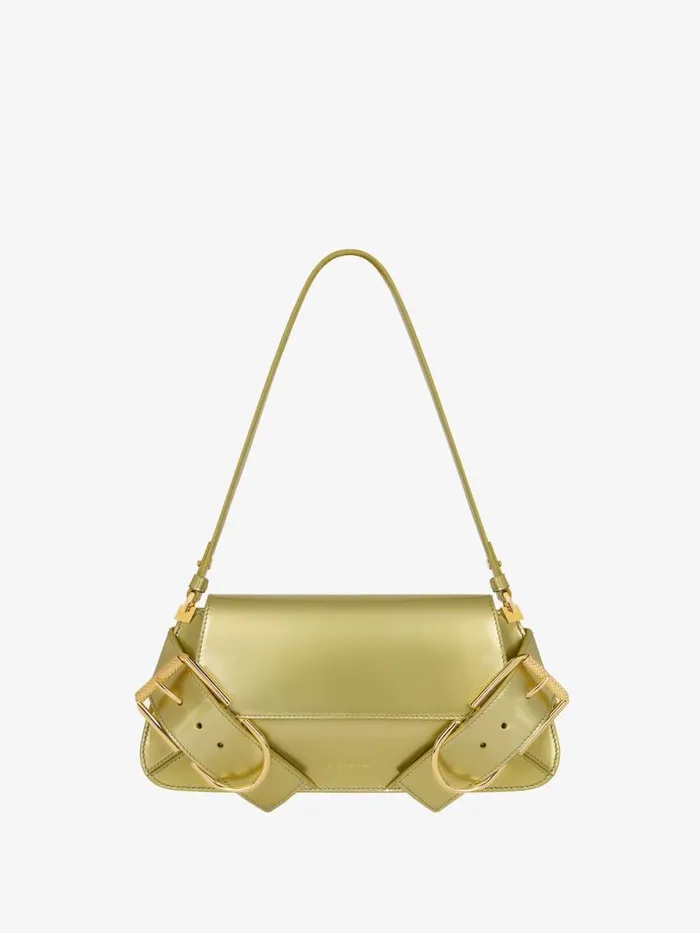 Women Shoulder Bags Givenchy Voyou Shoulder Flap Bag In Patent Effect Leather Almond Green