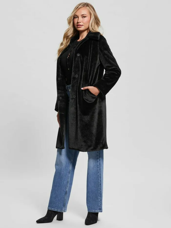 Women Simmone FauxFur Coat Black Jackets and Coats GUESS