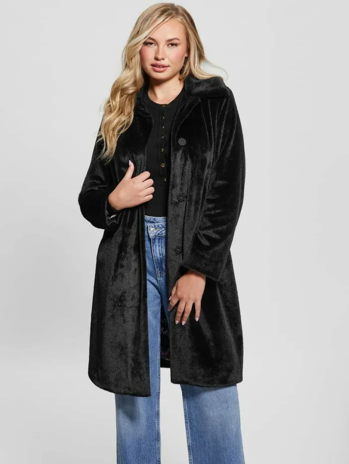 Women Simmone FauxFur Coat Black Jackets and Coats GUESS