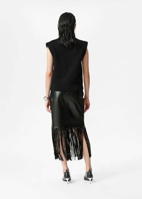 Women Skirts and Other Stories Fringed Leather Midi Skirt Black