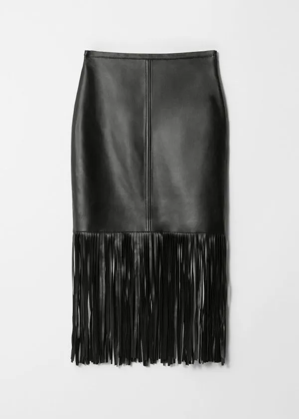 Women Skirts and Other Stories Fringed Leather Midi Skirt Black