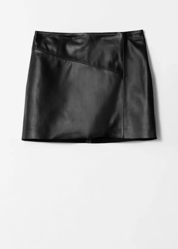 Women Skirts and Other Stories RawEdge Leather Mini Skirt Black