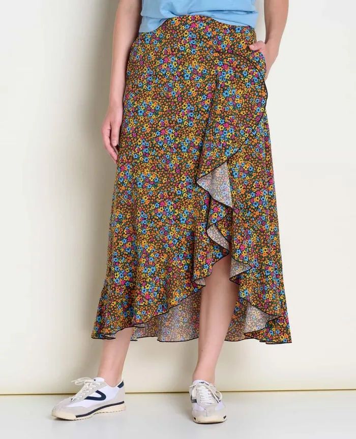Women Skirts and Skorts Toad and Co Sunkissed Wrap Skirt Black Micro Floral Print