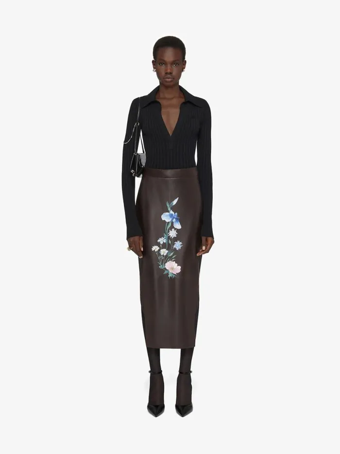 Women Skirts Givenchy Asymmetric Printed Skirt In Leather Dark Brown