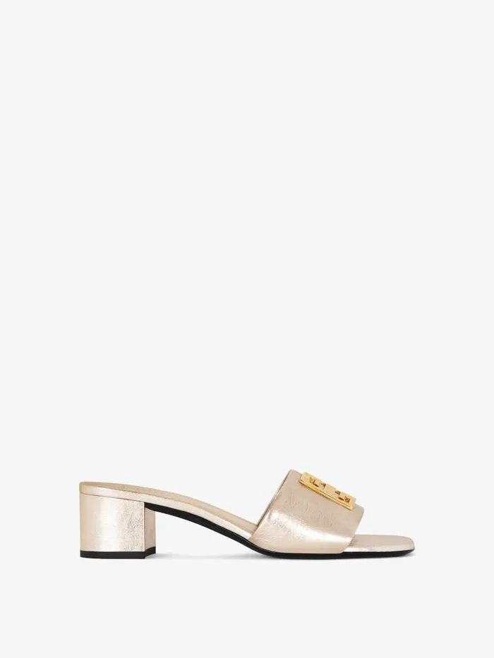 Women Slides and Sandals Givenchy 4G Mules In Laminated Leather Dusty Golden
