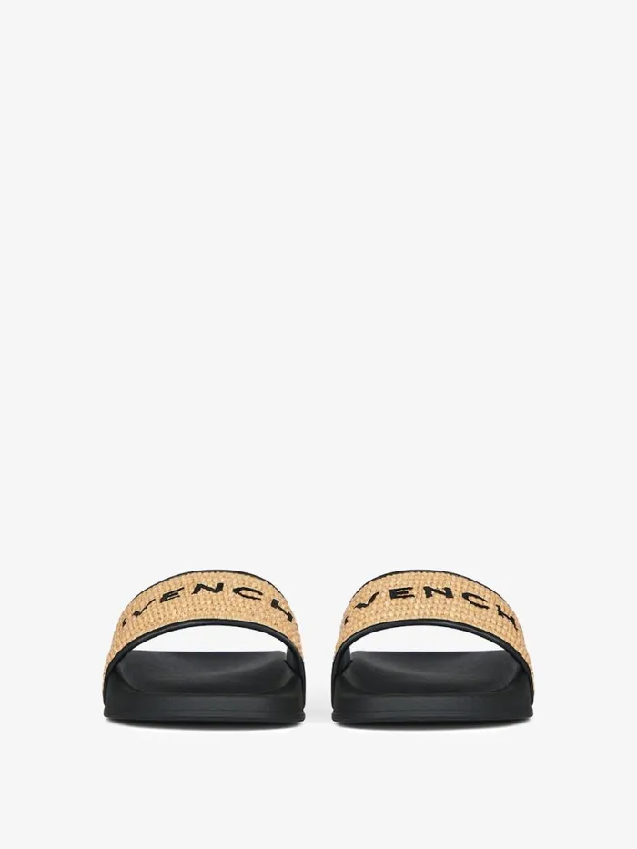Women Slides and Sandals Givenchy Slide Flat Sandals In Raffia Blacknatural