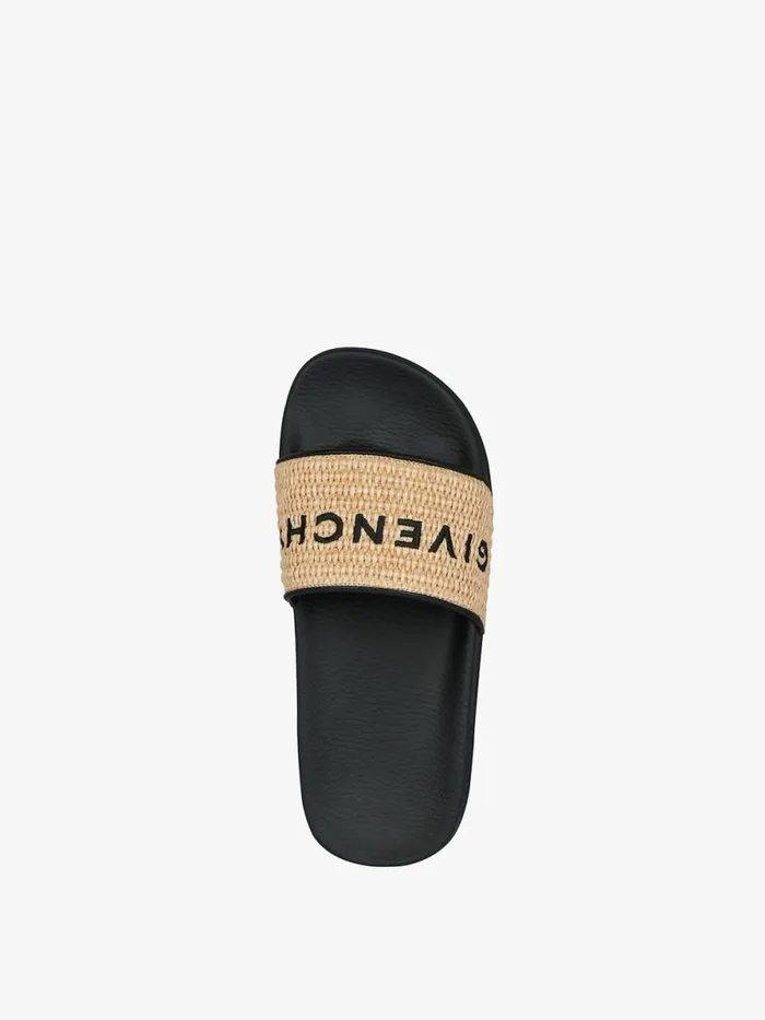 Women Slides and Sandals Givenchy Slide Flat Sandals In Raffia Blacknatural