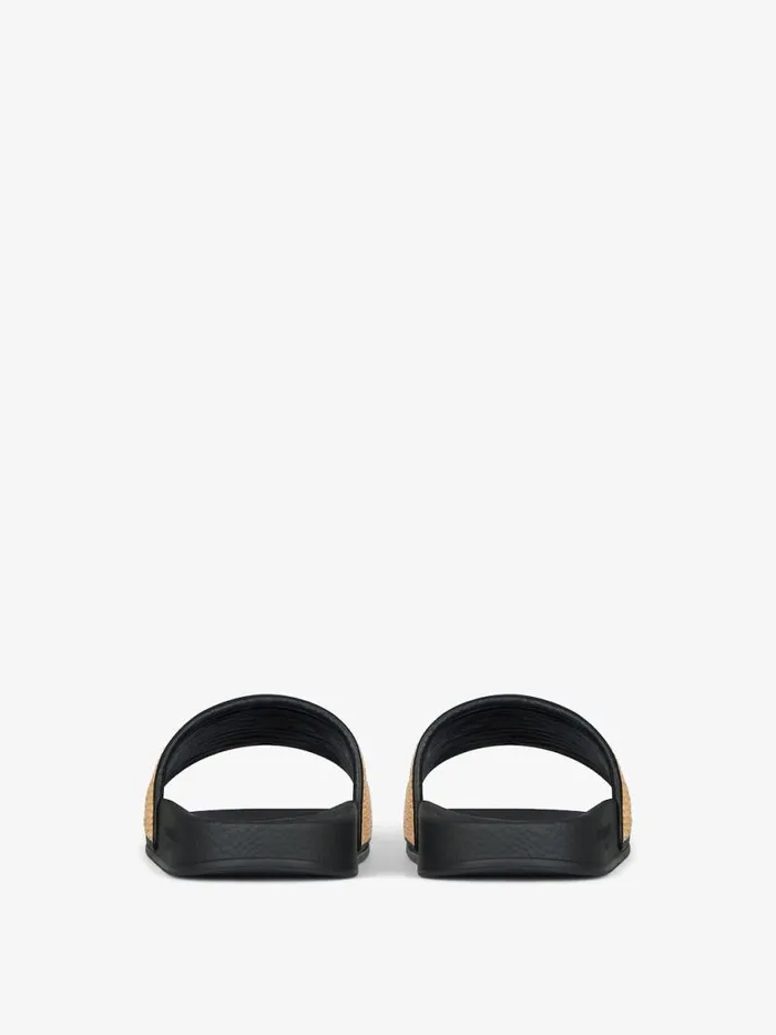 Women Slides and Sandals Givenchy Slide Flat Sandals In Raffia Blacknatural