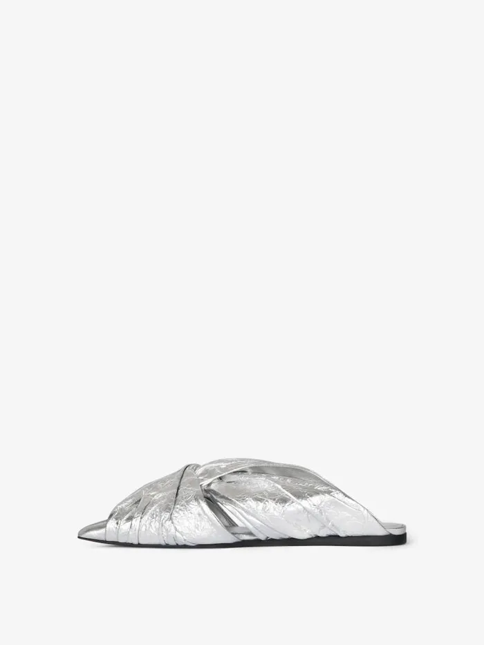 Women Slides and Sandals Givenchy Twist Flat Mules In Laminated Leather Silvery Women Slides and Sandals Givenchy Twist Flat Mules In Laminated Leather Silvery