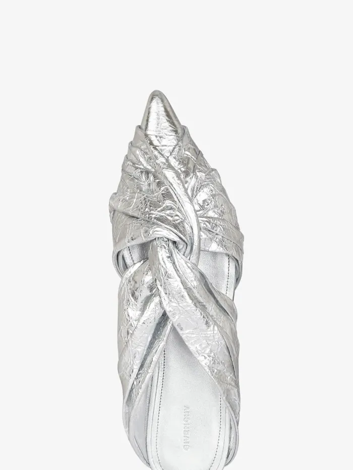 Women Slides and Sandals Givenchy Twist Flat Mules In Laminated Leather Silvery Women Slides and Sandals Givenchy Twist Flat Mules In Laminated Leather Silvery