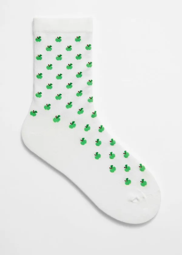 Women Socks and Tights and Other Stories JacquardKnit Socks Whiteandgreen
