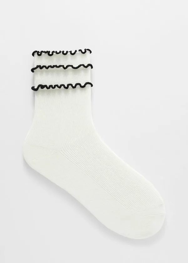 Women Socks and Tights and Other Stories Triple Frill Socks Whiteandblack