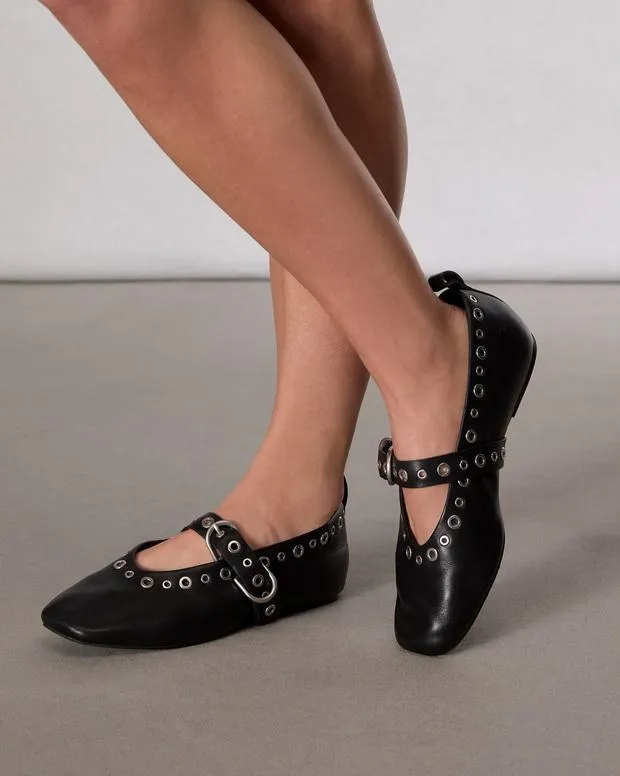 Women Spire Mary Jane Shoes Black Flats rag and bone