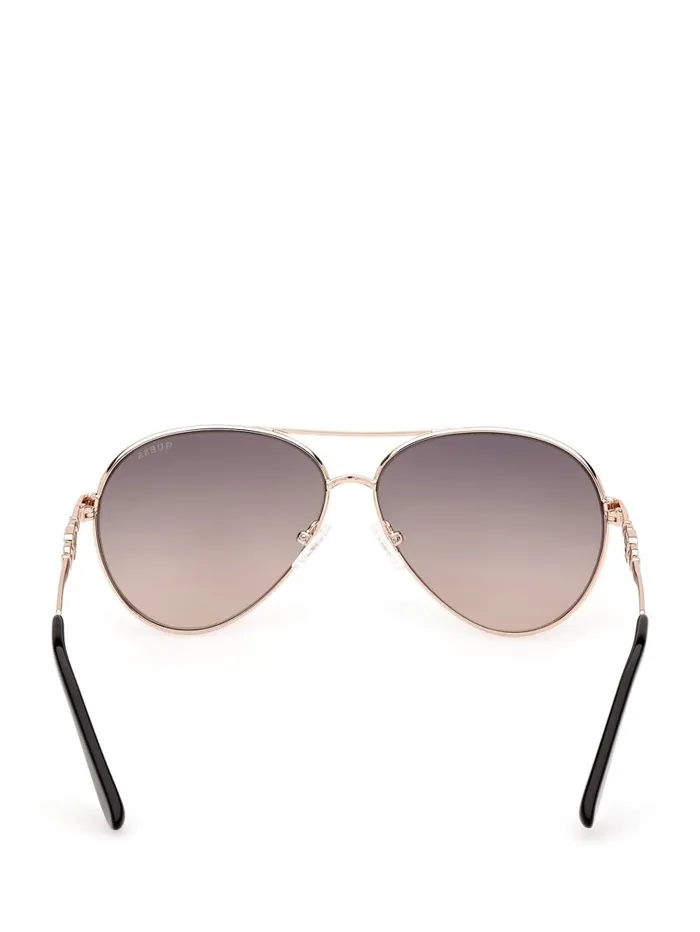 Women Square G Link Metal Aviator Sunglasses 05b Black Sunglasses GUESS